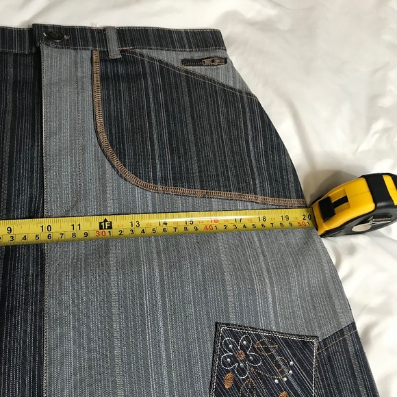 Patchwork Striped Denim Skirt with Embroidered Detail - Picture 8 of 11